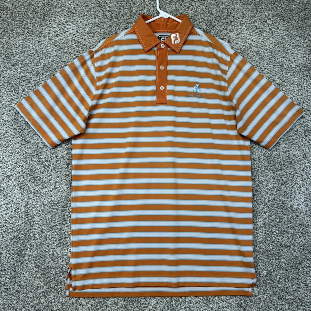FootJoy Athletic Fit Polo Shirt Men's Size Large Orange‎ Stripes Tour Issue Logo